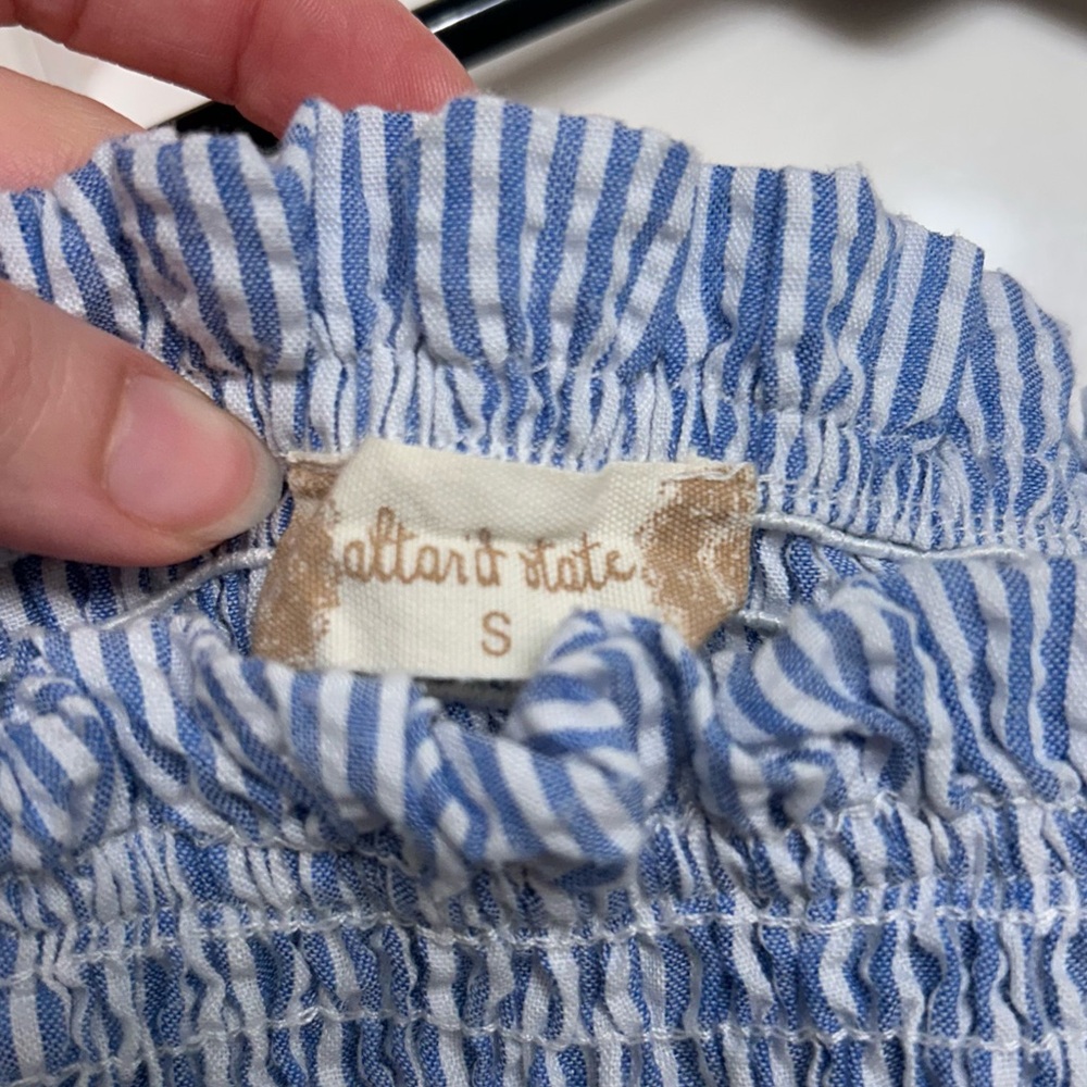 Altar'd State Blue and White Striped Off-the-Shoulder Dress - Picture 3 of 3